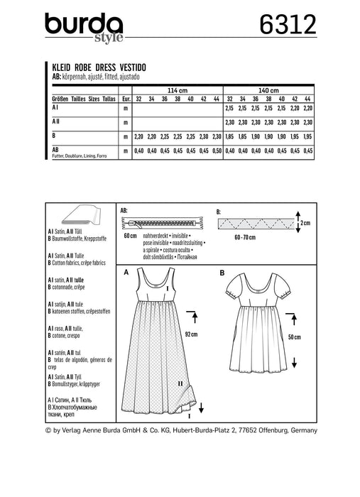 BD6312 Ballet neckline dress sewing pattern from Jaycotts Sewing Supplies