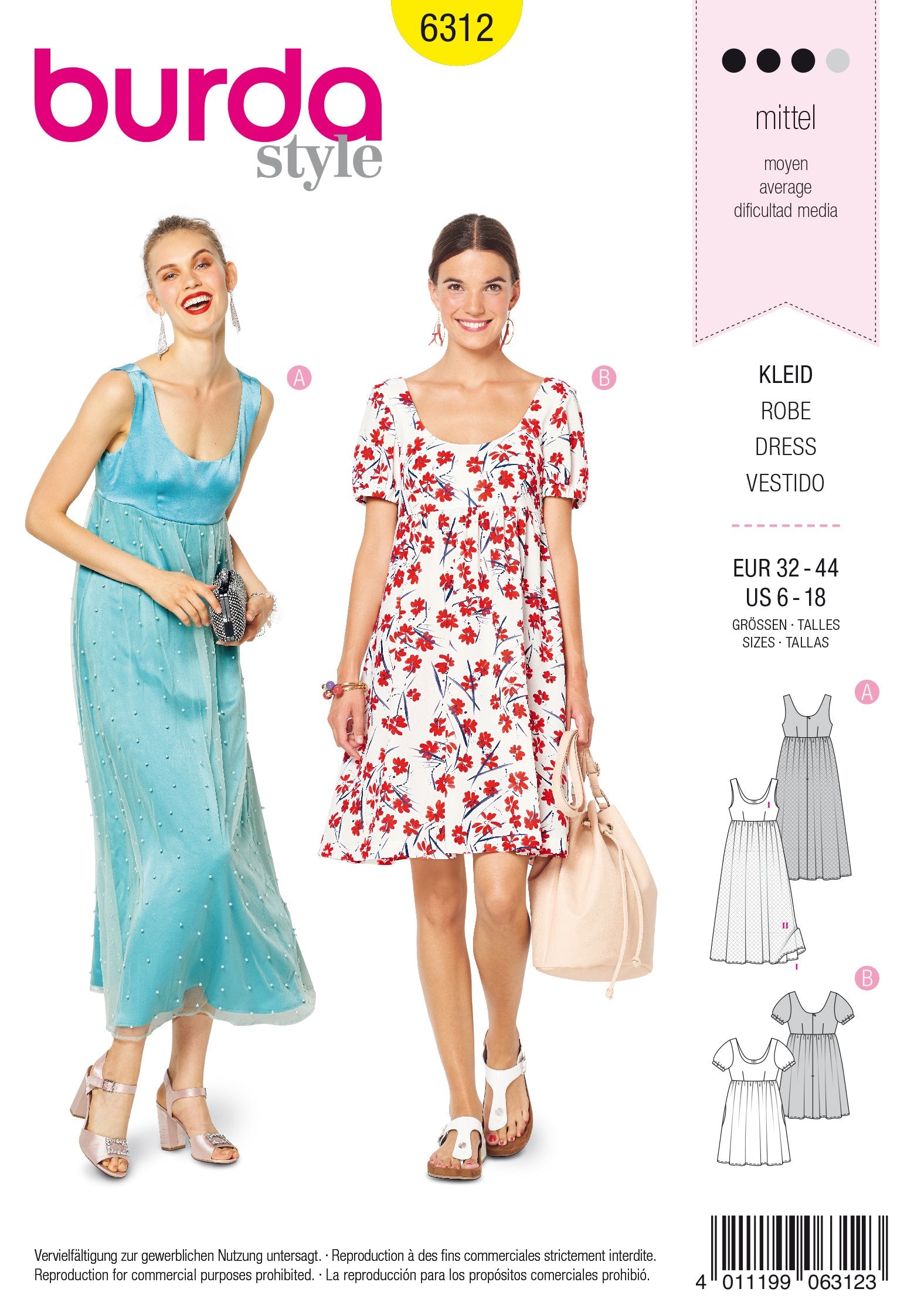 BD6312 Ballet neckline dress sewing pattern from Jaycotts Sewing Supplies