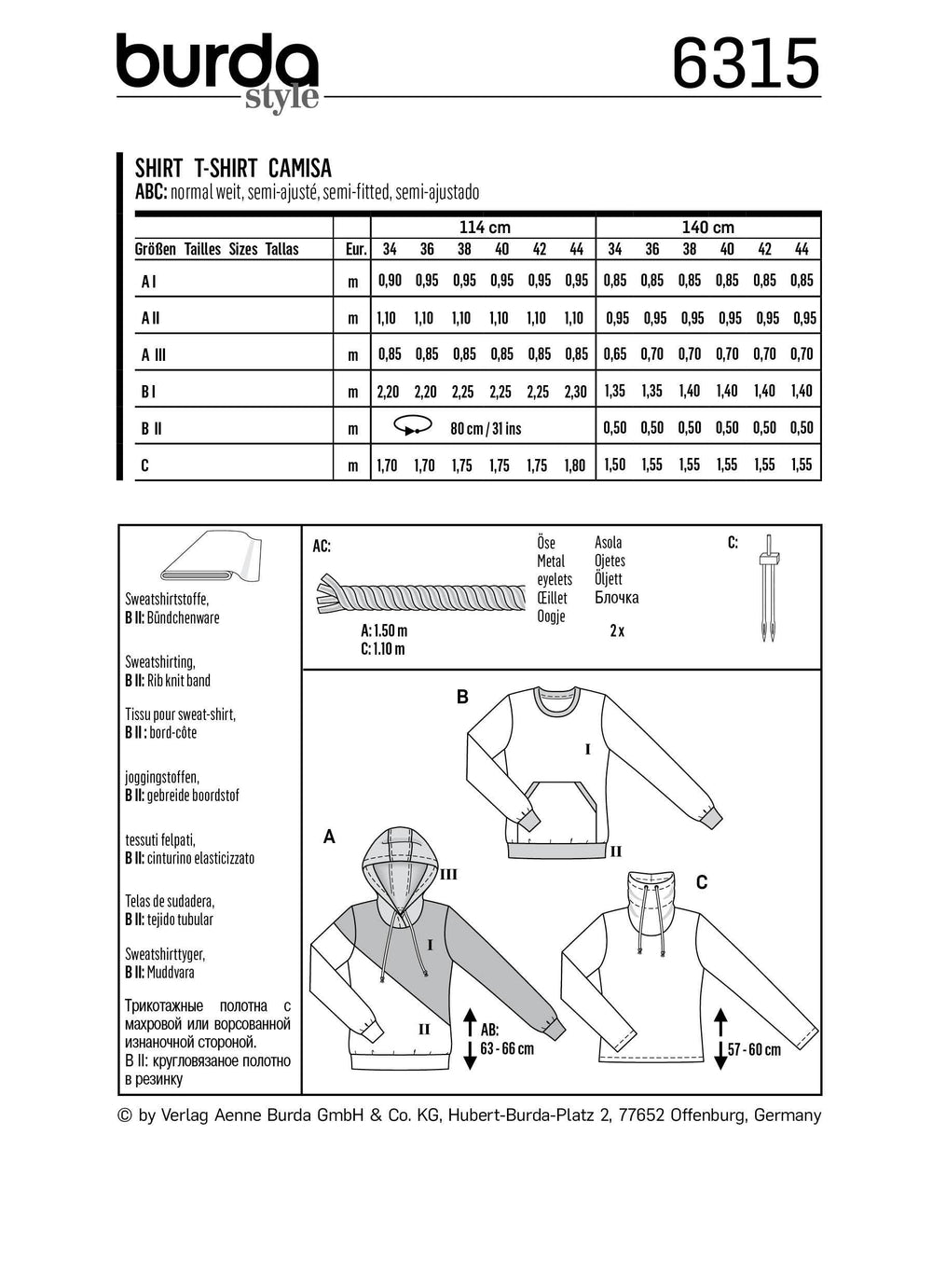 BD6315 Misses' hoodie sewing pattern from Jaycotts Sewing Supplies