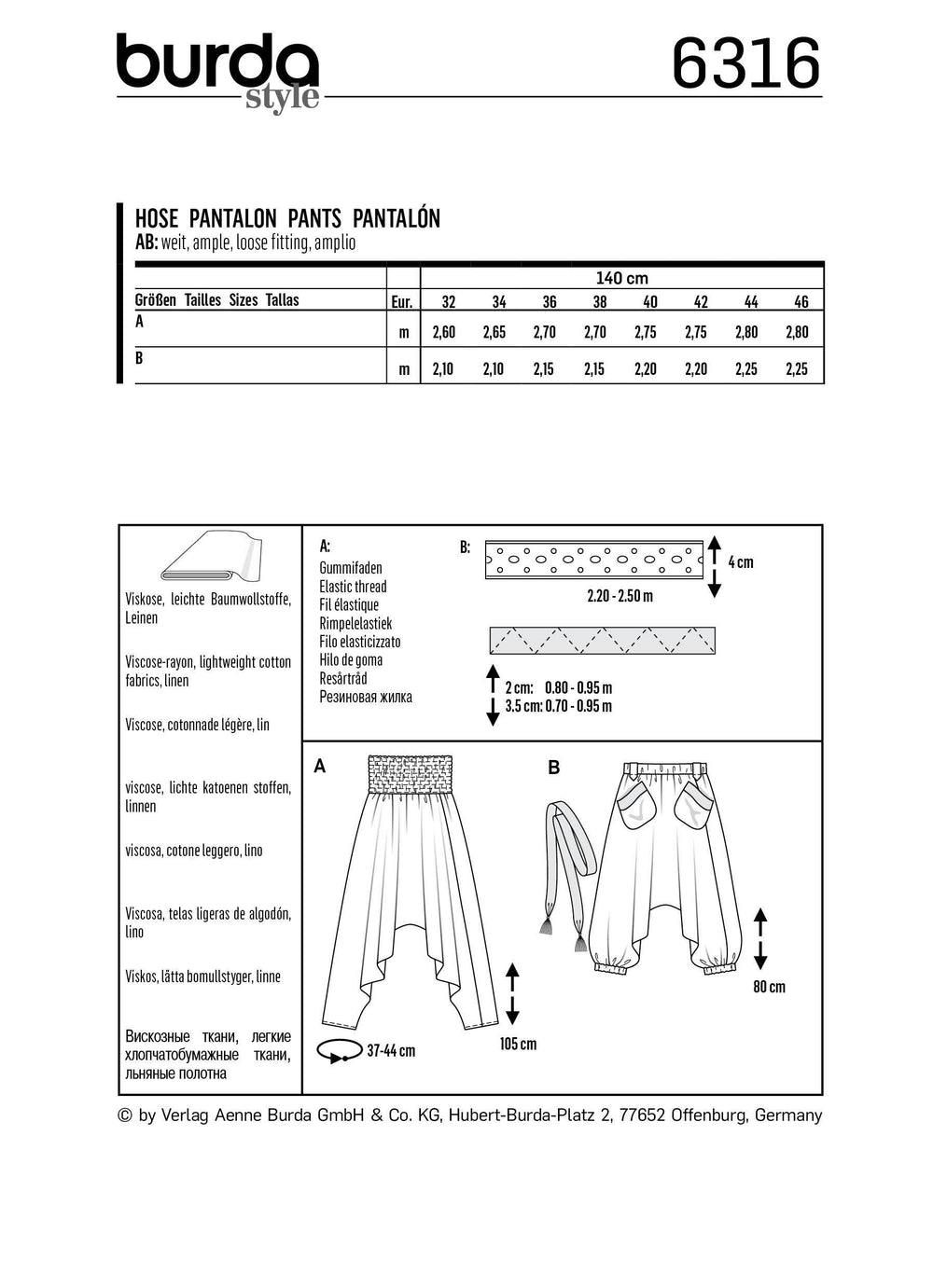 BD6316 Harem pants sewing pattern from Jaycotts Sewing Supplies