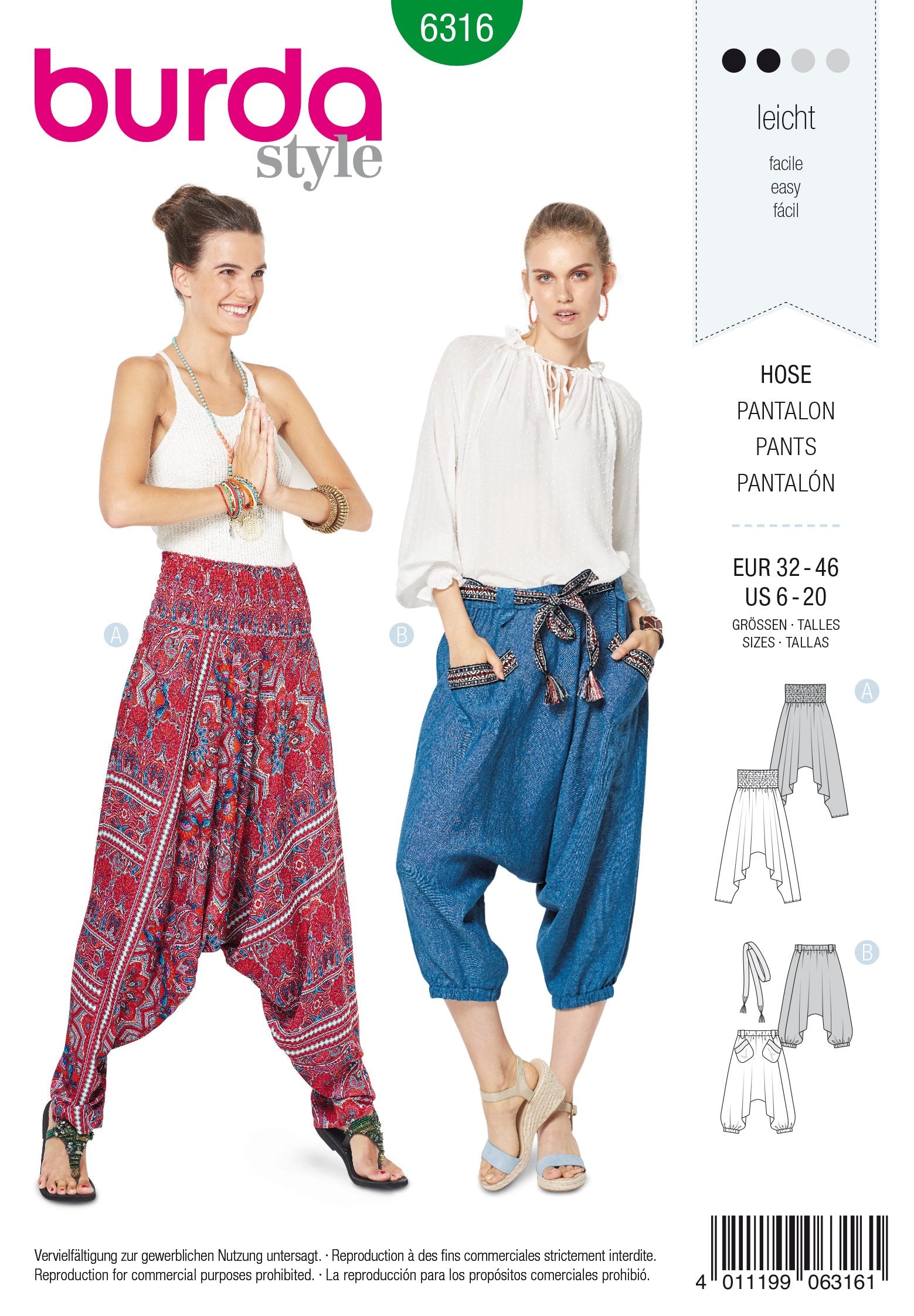BD6316 Harem pants sewing pattern from Jaycotts Sewing Supplies