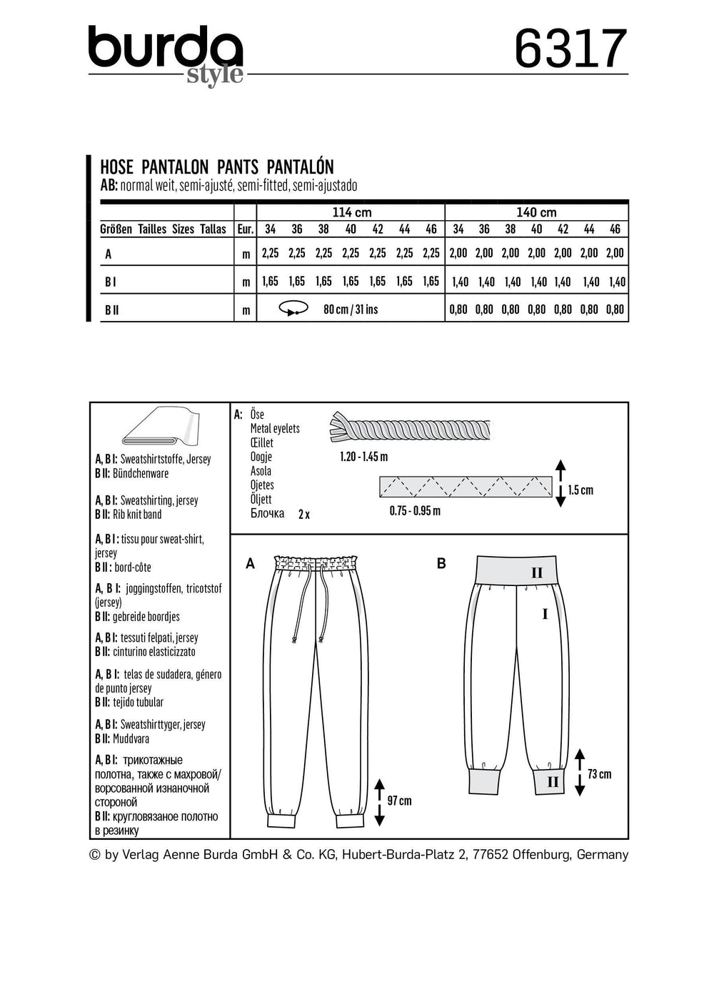 BD6317 Misses' Jogging pants sewing pattern from Jaycotts Sewing Supplies