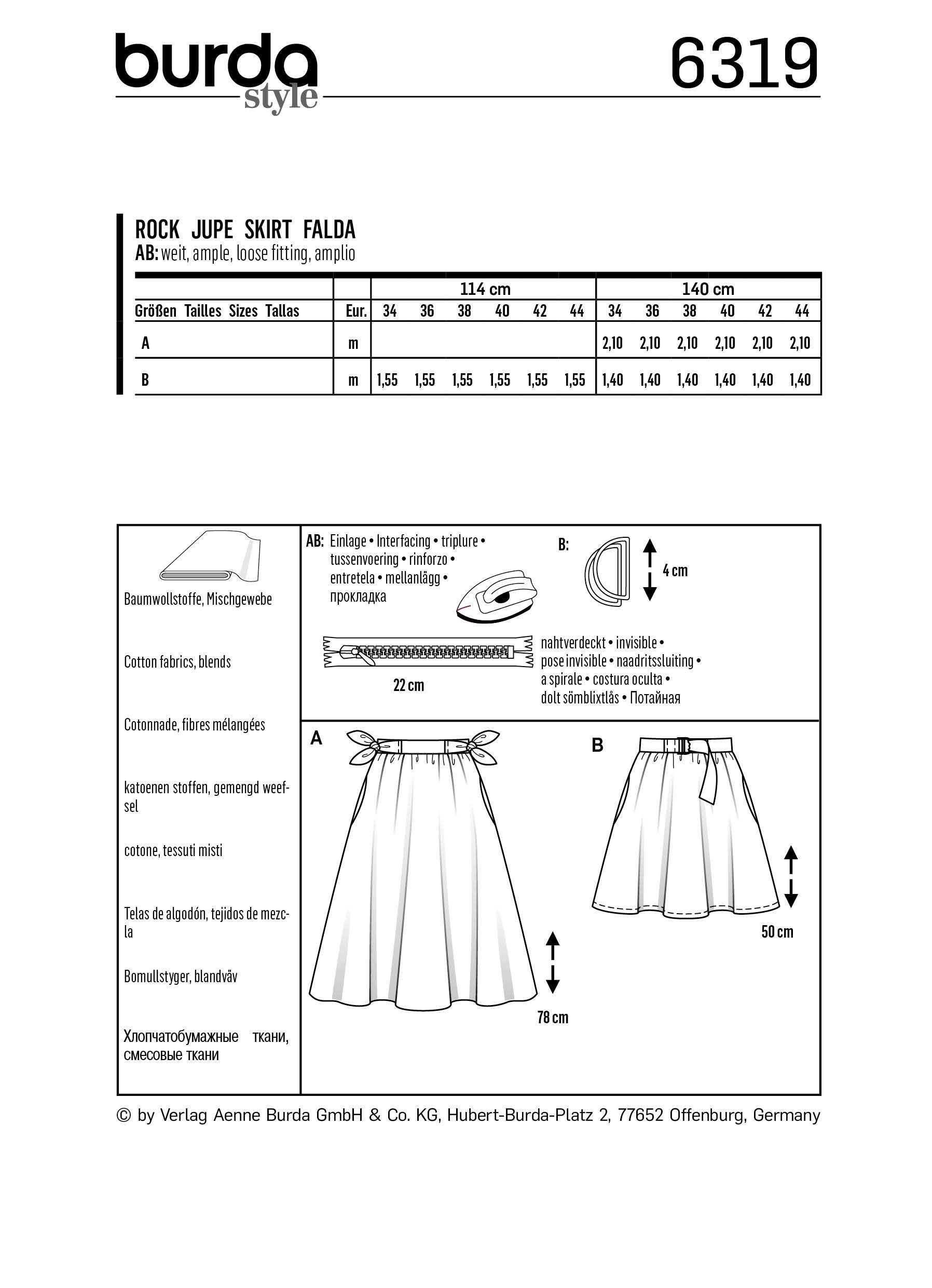 BD6319 Bell shaped skirt sewing pattern from Jaycotts Sewing Supplies