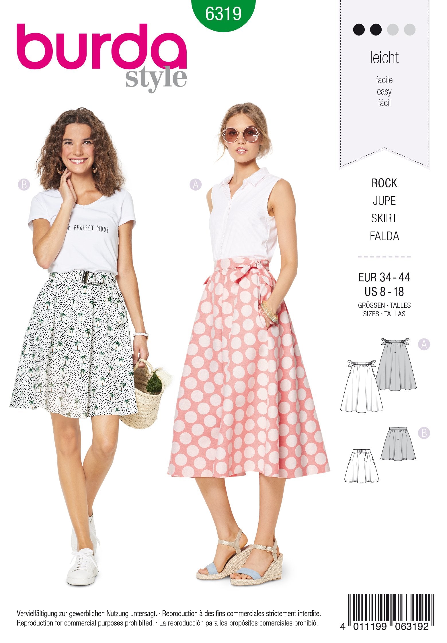 BD6319 Bell shaped skirt sewing pattern from Jaycotts Sewing Supplies