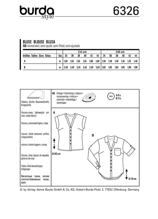 BD6326 Misses' shirt with v neck sewing pattern from Jaycotts Sewing Supplies