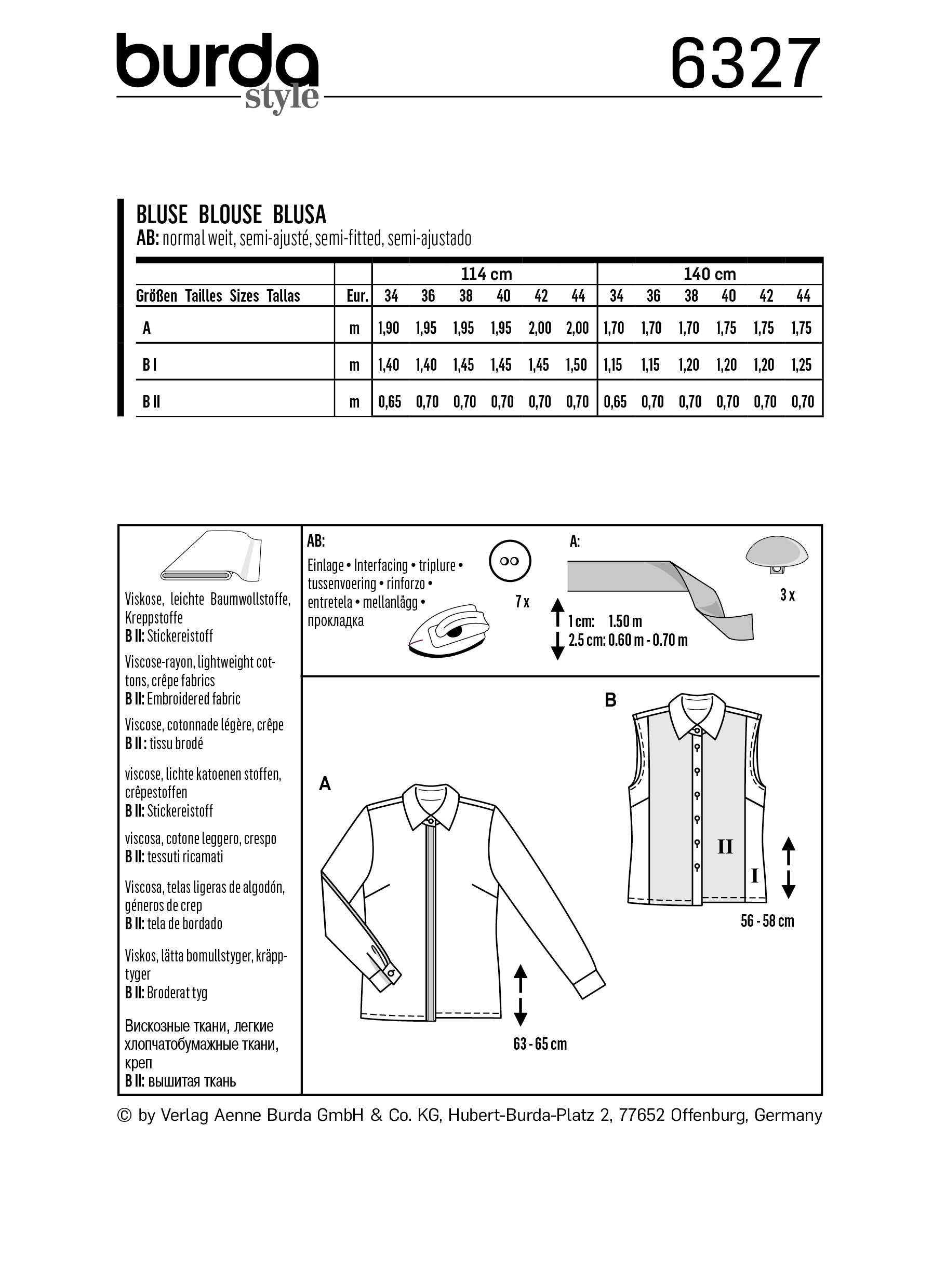 BD6327 Misses' shirt sewing pattern from Jaycotts Sewing Supplies