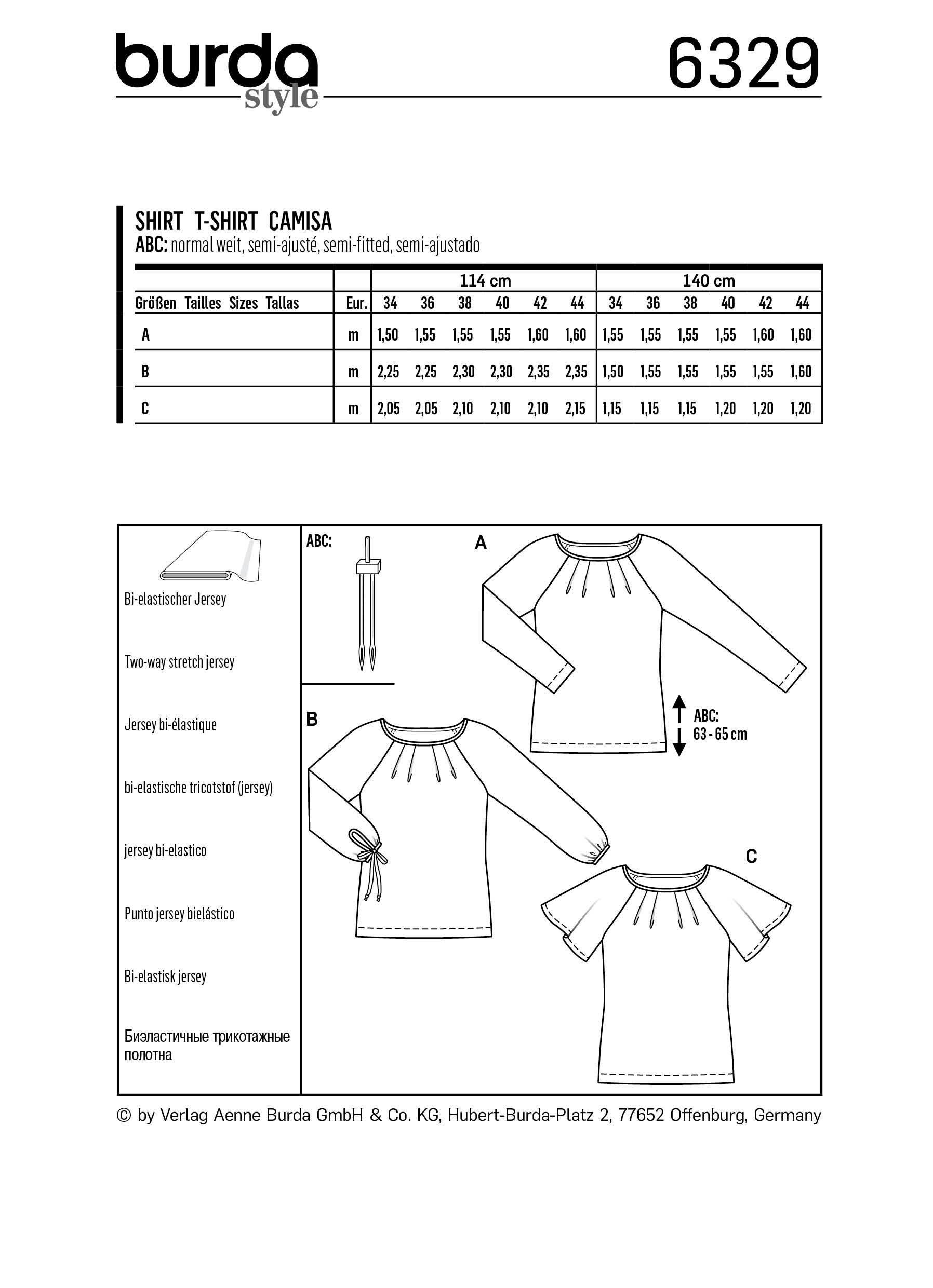 BD6329 Raglan top sewing pattern from Jaycotts Sewing Supplies