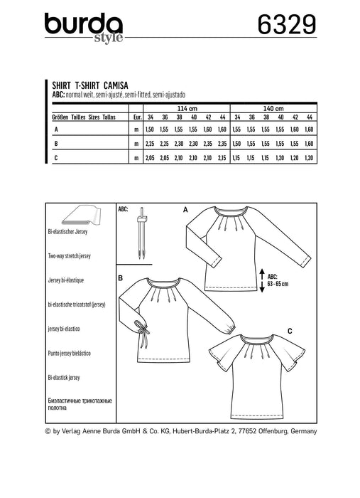 BD6329 Raglan top sewing pattern from Jaycotts Sewing Supplies