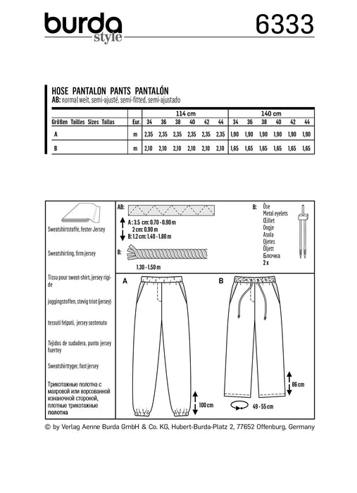 BD6333 Misses' jogging pants sewing pattern from Jaycotts Sewing Supplies