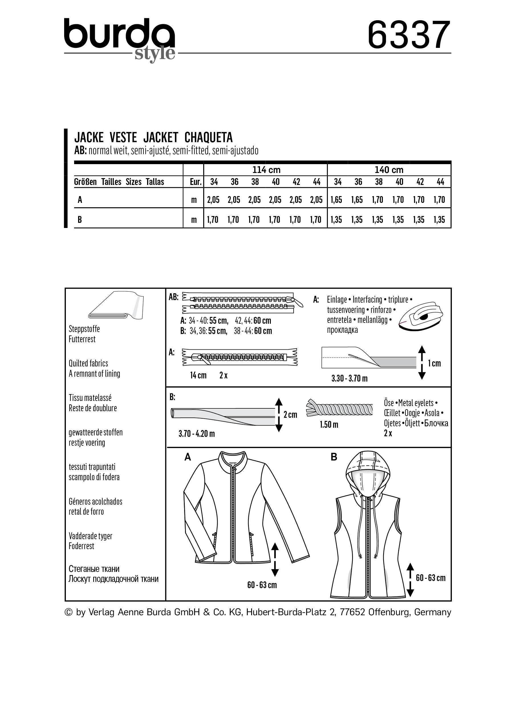 BD6337 Misses' quilted jacket sewing pattern from Jaycotts Sewing Supplies