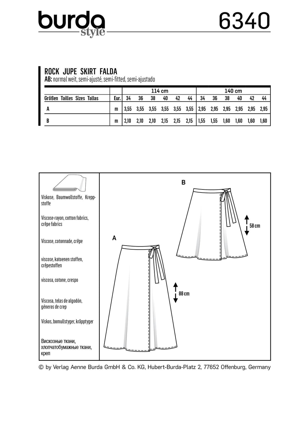 BD6340 Misses' wrap skirt sewing pattern from Jaycotts Sewing Supplies