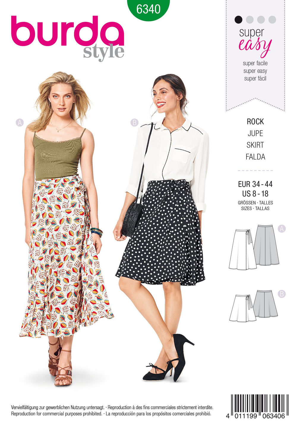 BD6340 Misses' wrap skirt sewing pattern from Jaycotts Sewing Supplies