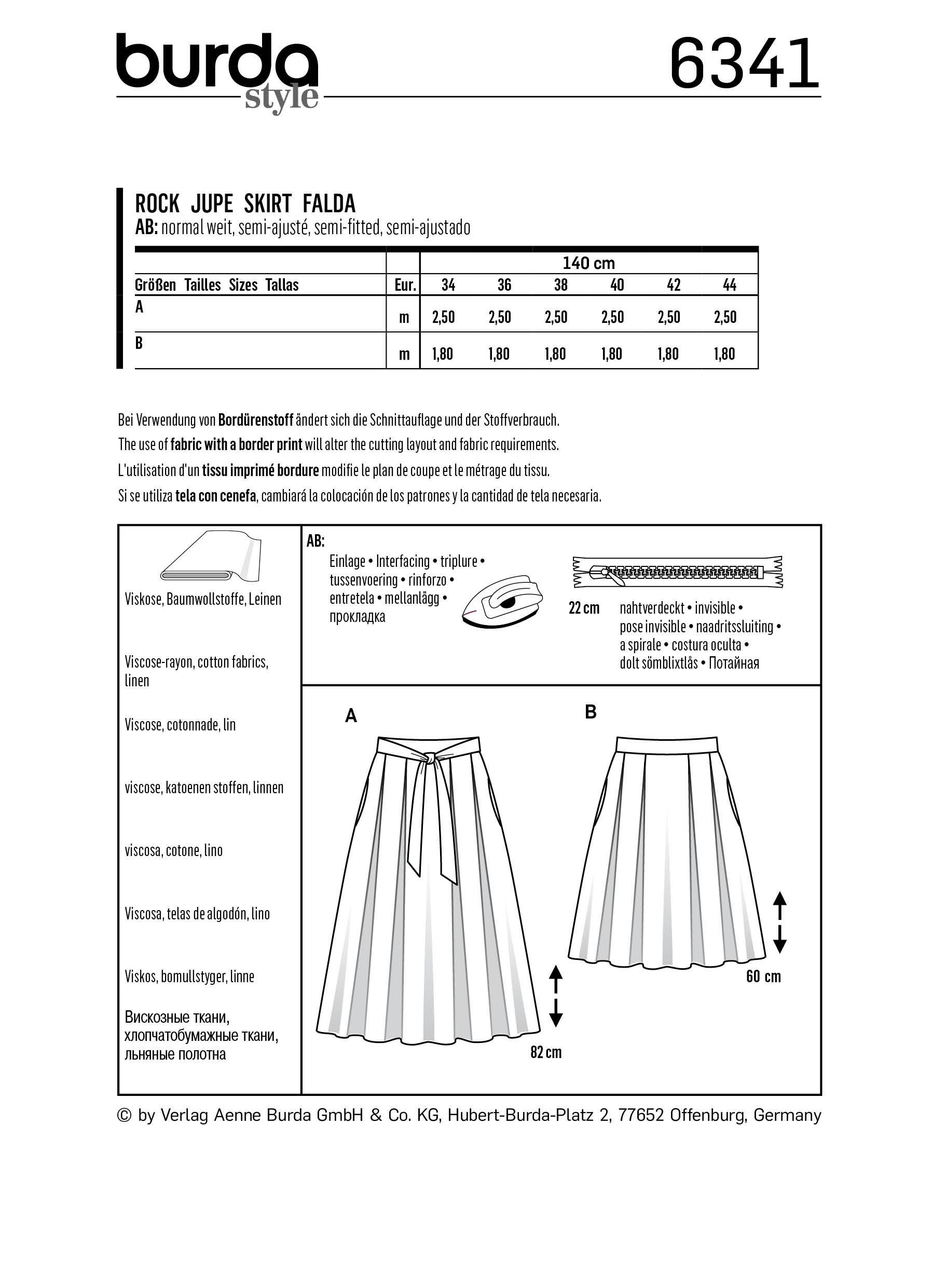BD6341 Inverted pleat skirt sewing pattern from Jaycotts Sewing Supplies