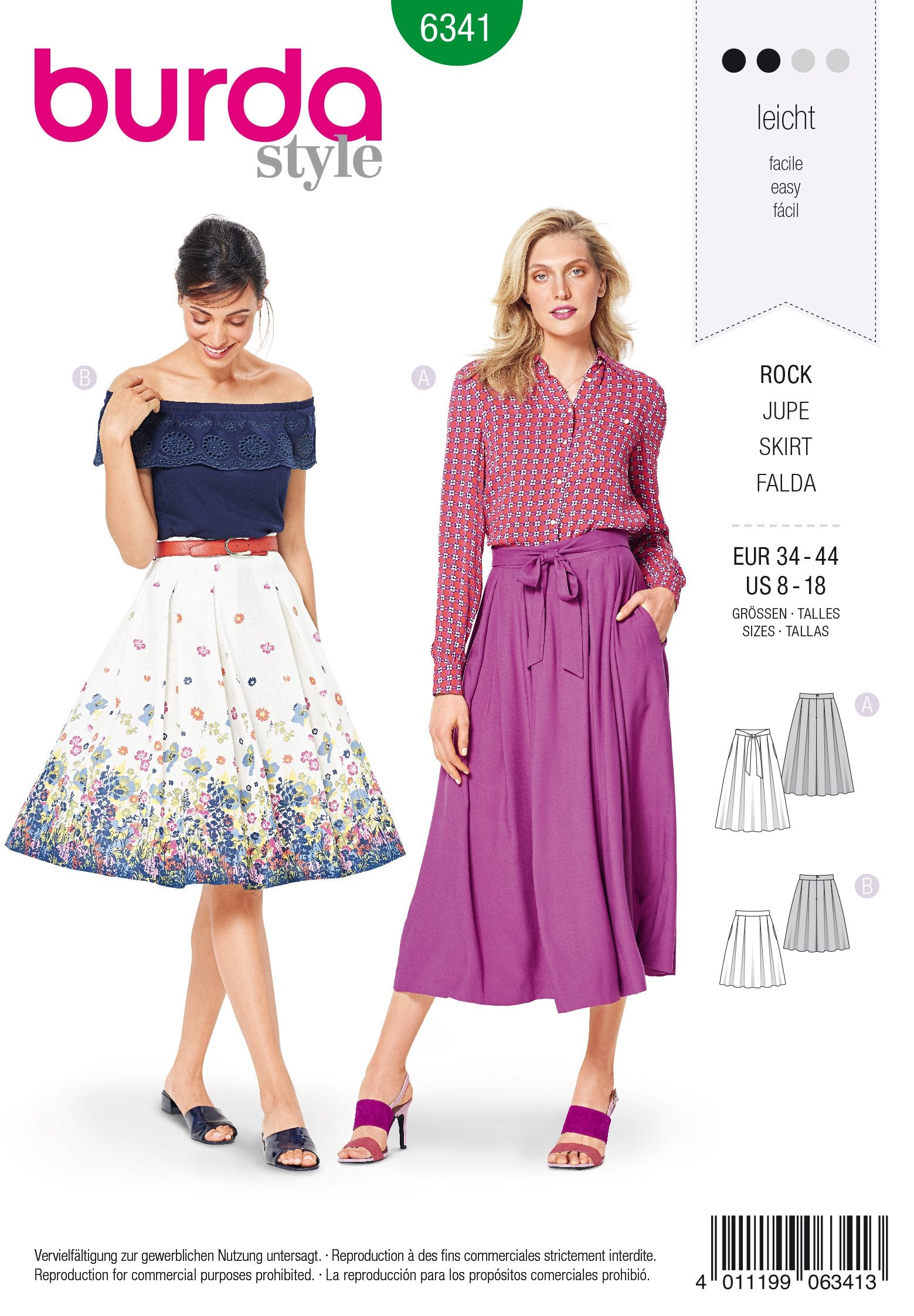 BD6341 Inverted pleat skirt sewing pattern from Jaycotts Sewing Supplies