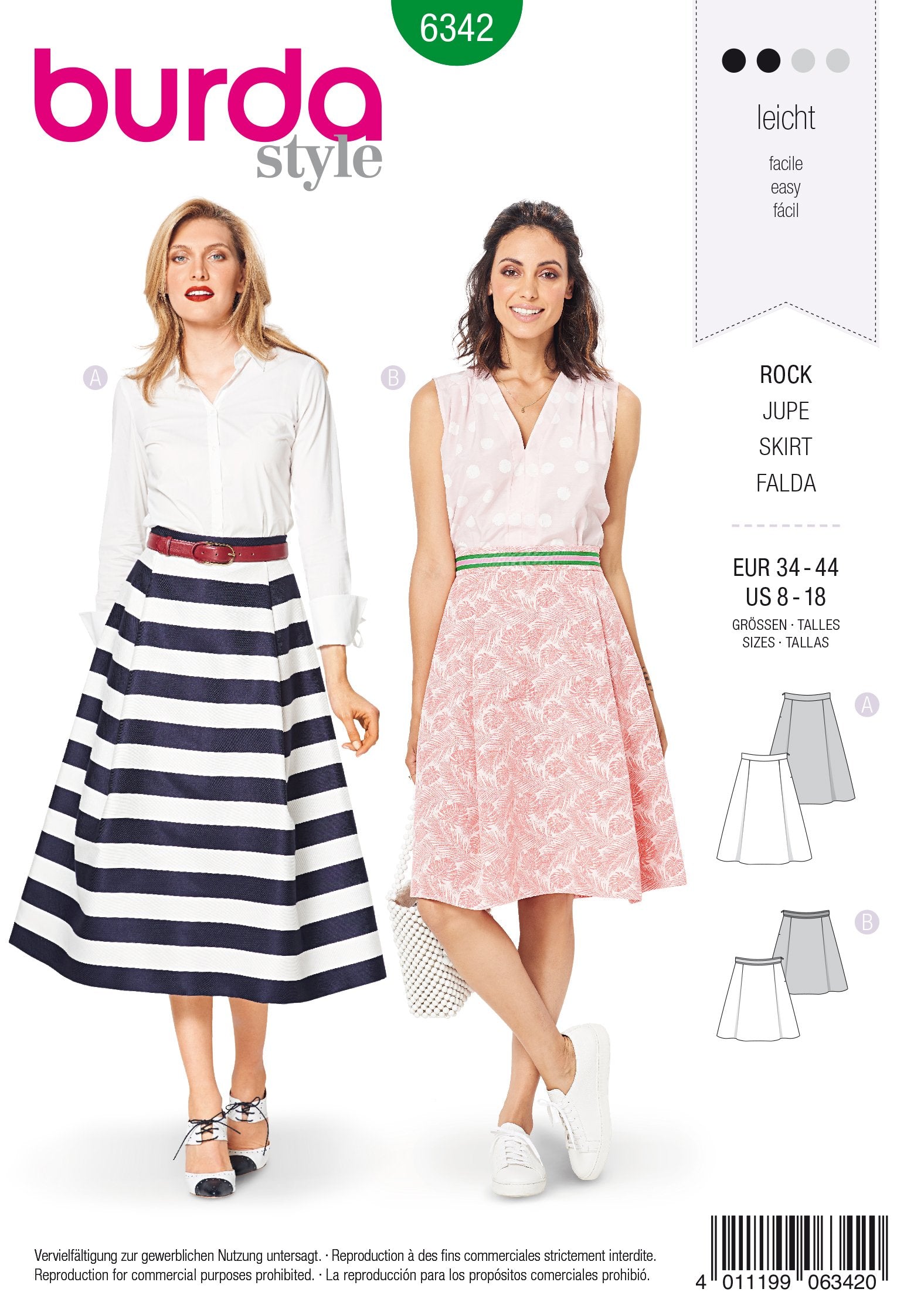 BD6342 Side pleat skirt sewing pattern from Jaycotts Sewing Supplies