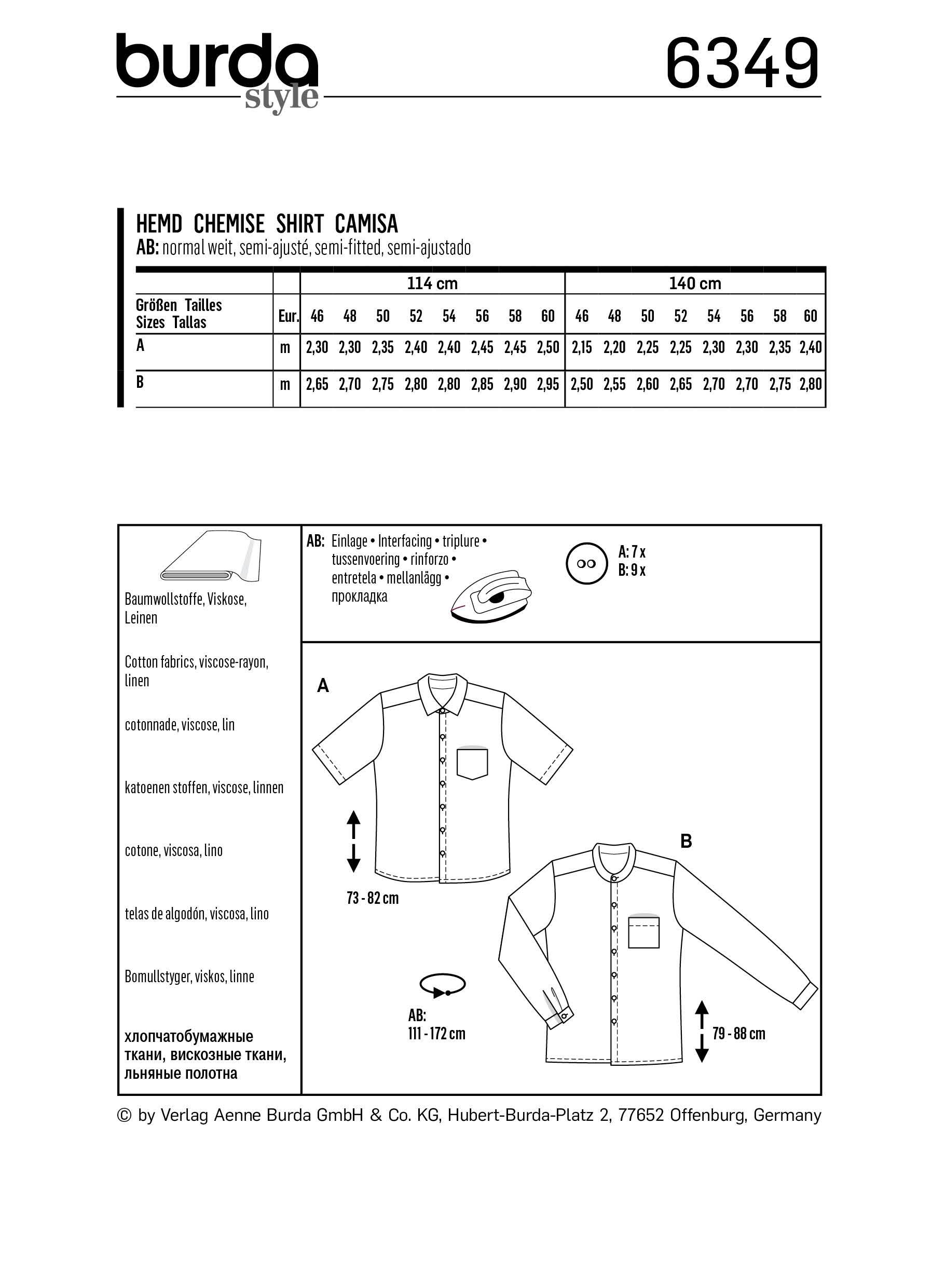 BD6349 Men's Shirt Sewing pattern from Jaycotts Sewing Supplies