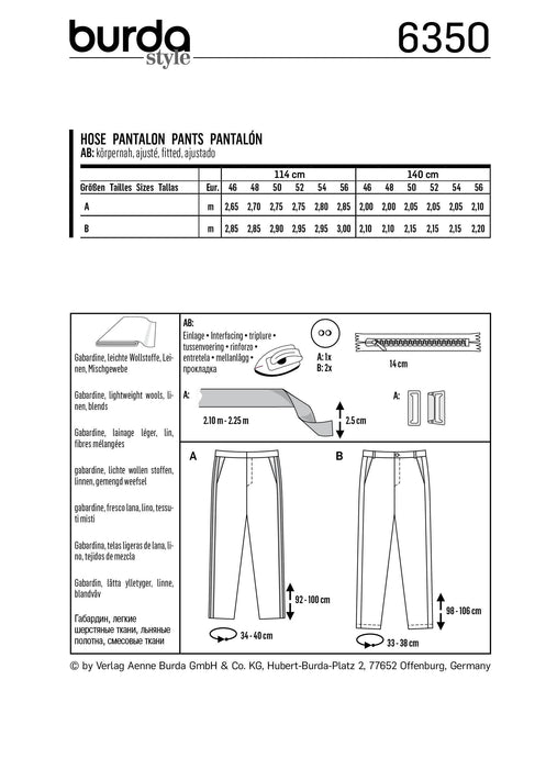 BD6350 Men's Trousers sewing pattern from Jaycotts Sewing Supplies