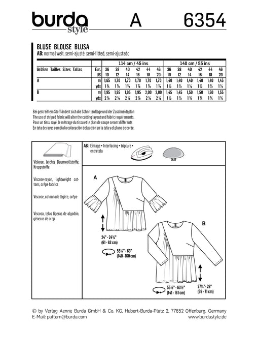 BD6354 Women's Blouse pattern from Jaycotts Sewing Supplies