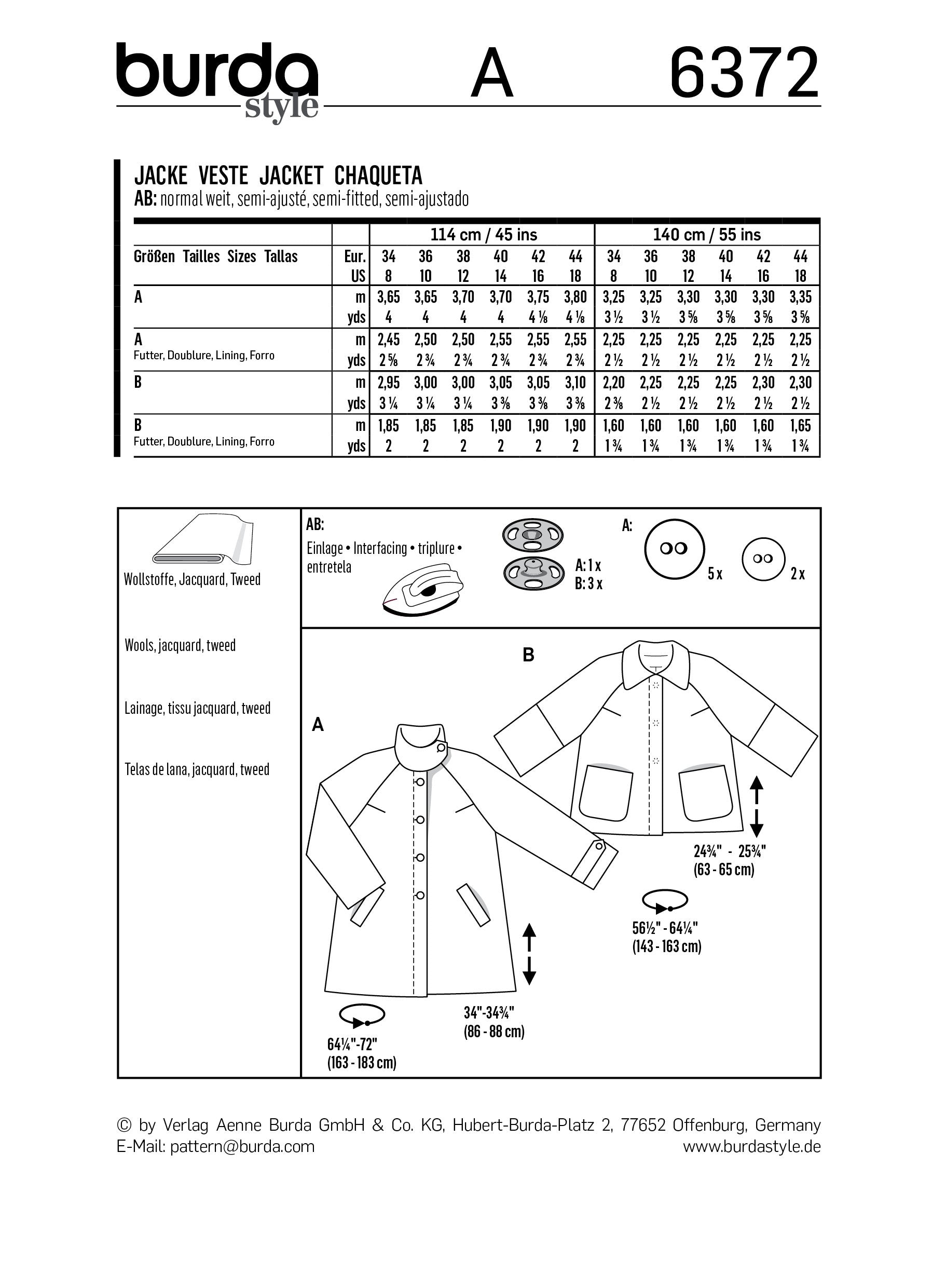 BD6372 Women's Jacket Pattern from Jaycotts Sewing Supplies