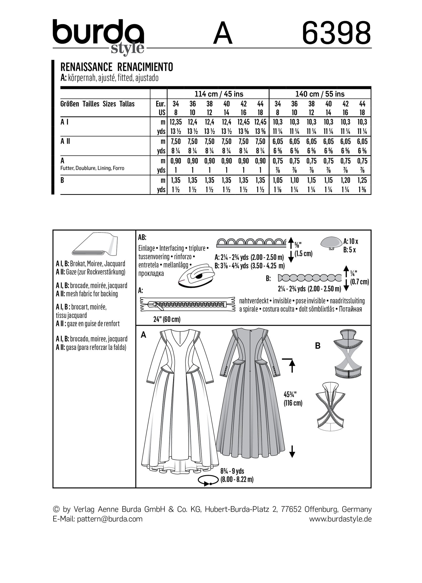 Burda Schnittmuster 6398: Renaissance Kleid, Gr. 34-44 | Kreativen Oktober