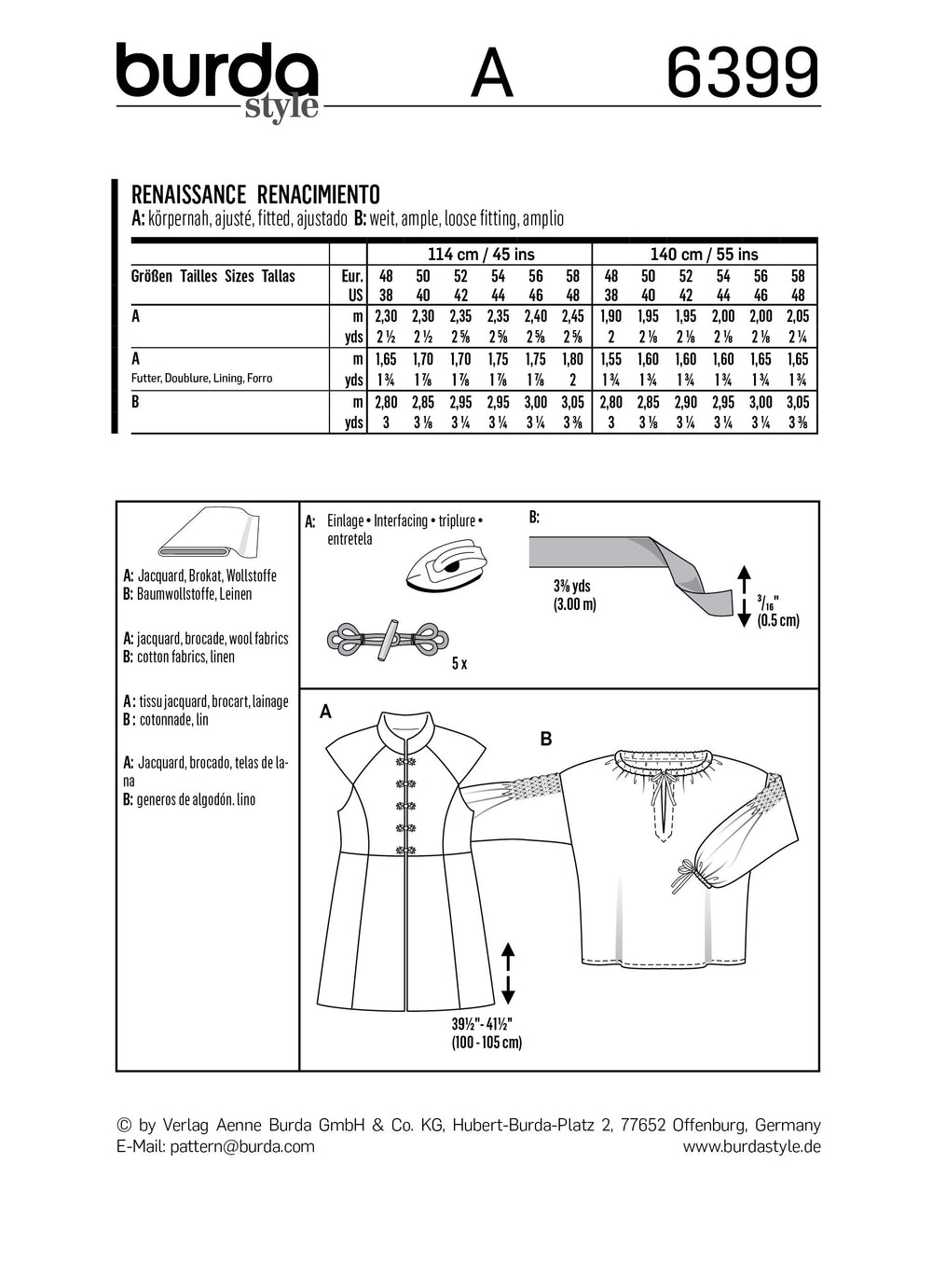 BD6399 Men's Renaissance Shirt from Jaycotts Sewing Supplies