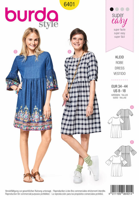 BD6401 Women's Swing Dress with Sleeve Variations from Jaycotts Sewing Supplies