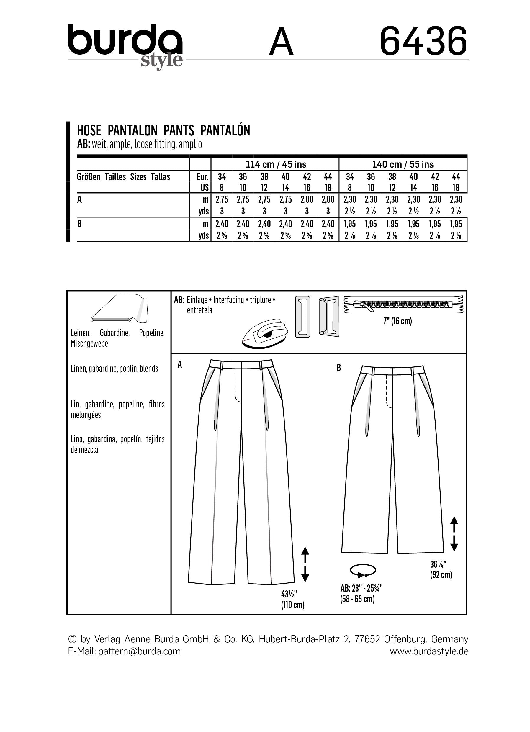 BD6436 Women's Wide Leg Trousers Pattern from Jaycotts Sewing Supplies