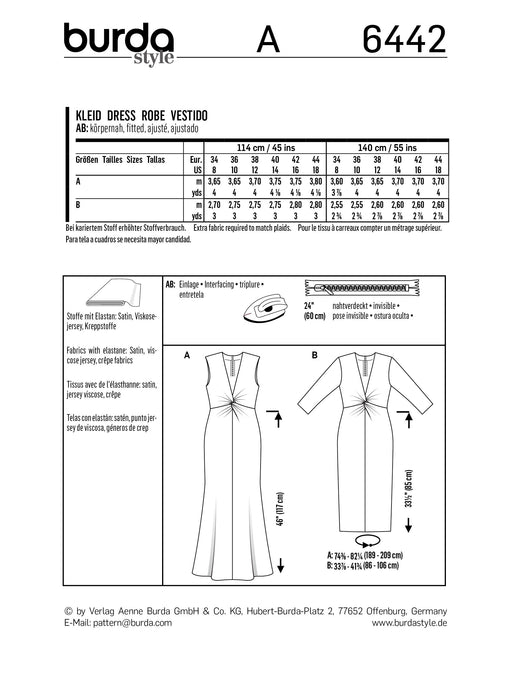 BD6442 Evening Dress Pattern | V Neck from Jaycotts Sewing Supplies