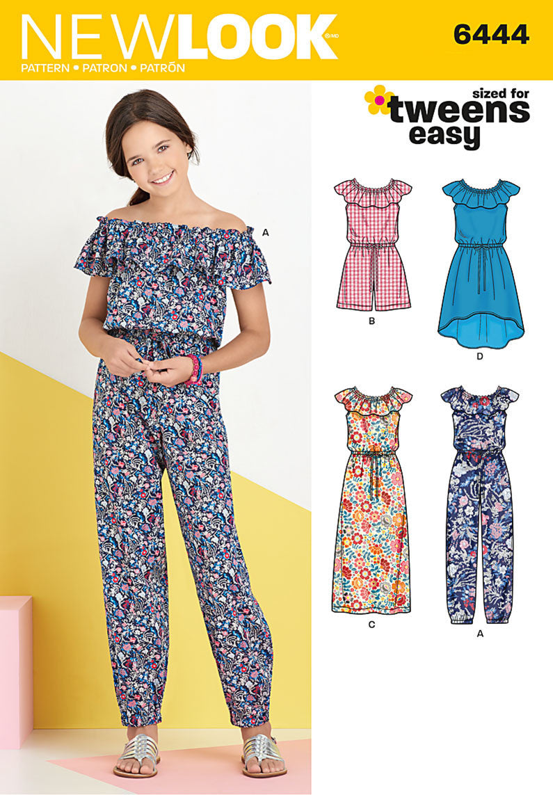 New Look 6444 Girl's Dress and Jumpsuit pattern in Two Lengths 