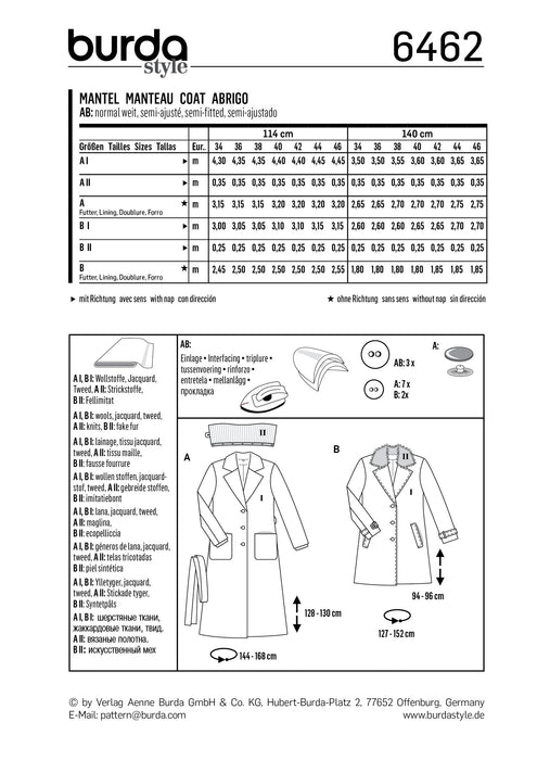 BD6462 Women’s Fur Collar Coat | Burda Style Pattern from Jaycotts Sewing Supplies