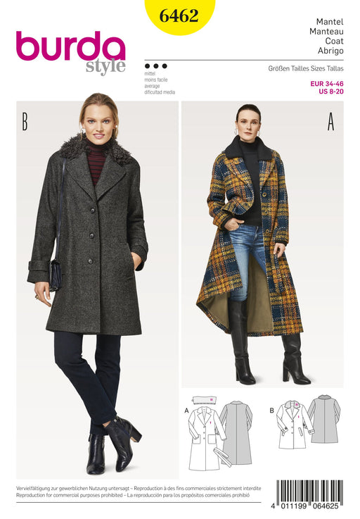 BD6462 Women’s Fur Collar Coat | Burda Style Pattern from Jaycotts Sewing Supplies