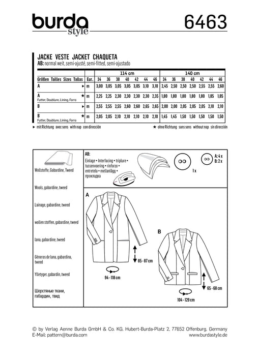 BD6463 Women’s Blazer | Burda Style Pattern from Jaycotts Sewing Supplies