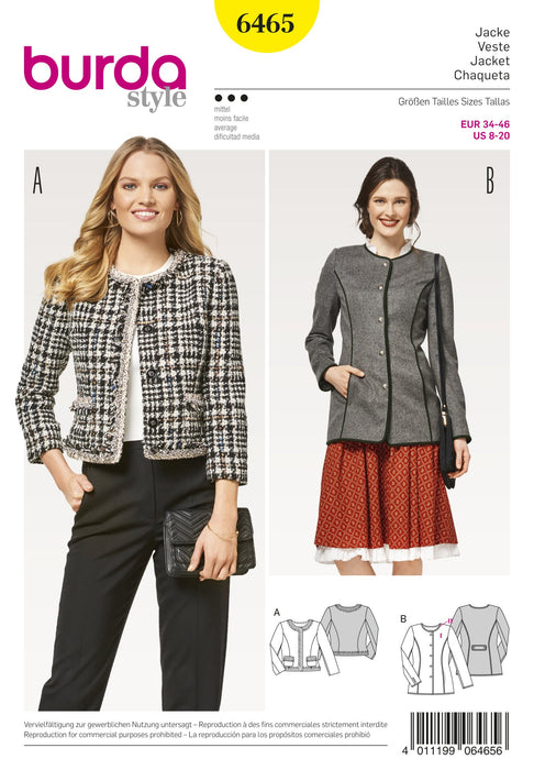 BD6465 Women’s Collarless Jacket | Burda Style Pattern from Jaycotts Sewing Supplies