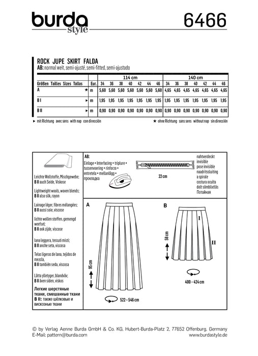 BD6466 Women’s Pleated Skirt | Burda Style Pattern from Jaycotts Sewing Supplies