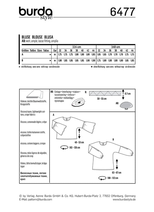 BD6477 Women’s Top | Burda Style Pattern from Jaycotts Sewing Supplies