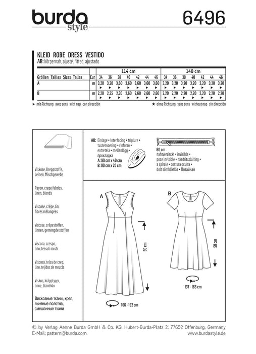 Burda Style Pattern BD6496 Misses' High Waist Dress from Jaycotts Sewing Supplies