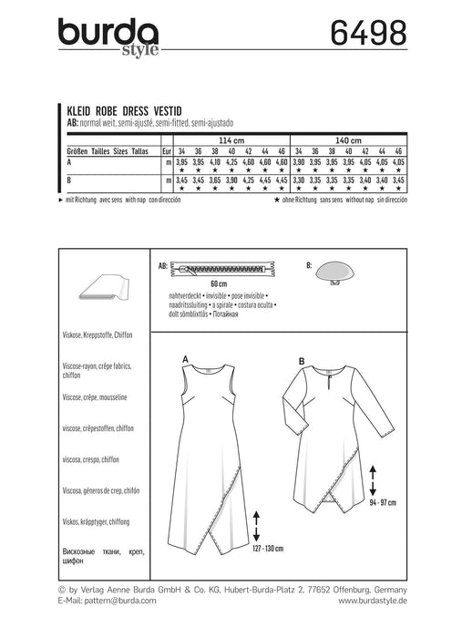 Burda Style Pattern BD6498 Misses’ Two Layered Dress from Jaycotts Sewing Supplies