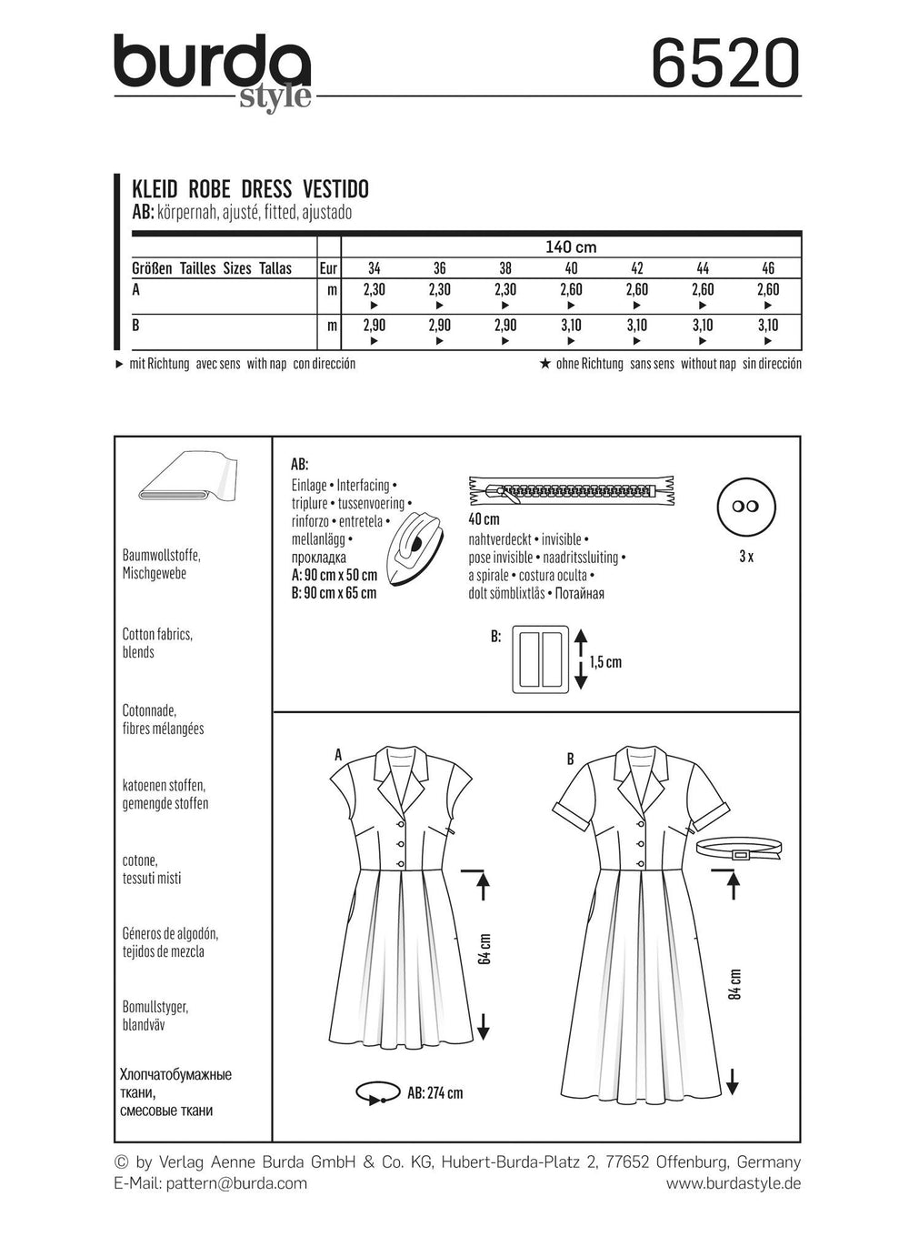 Burda Style Pattern BD6520 Misses’ Dress, Blouse and Skirt from Jaycotts Sewing Supplies