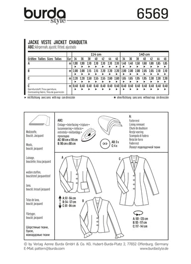 BD6569 Burda Style Pattern 6569 Jacket from Jaycotts Sewing Supplies