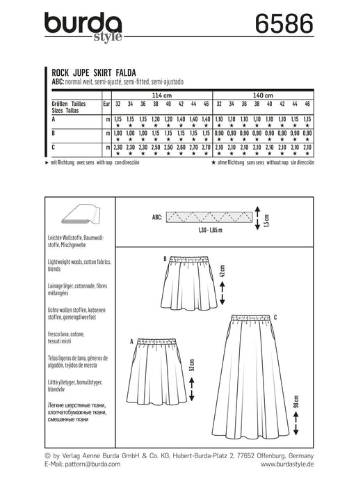 BD6586 Burda Style Pattern 6586 Skirt from Jaycotts Sewing Supplies