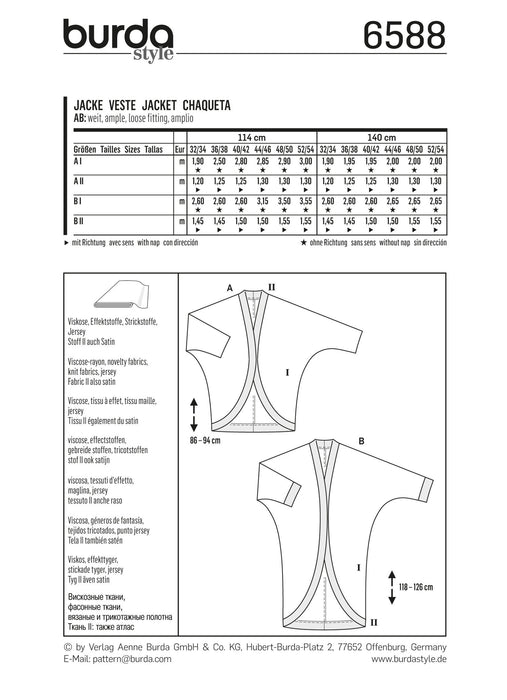 BD6588 Burda Style Pattern 6588 Jacket from Jaycotts Sewing Supplies