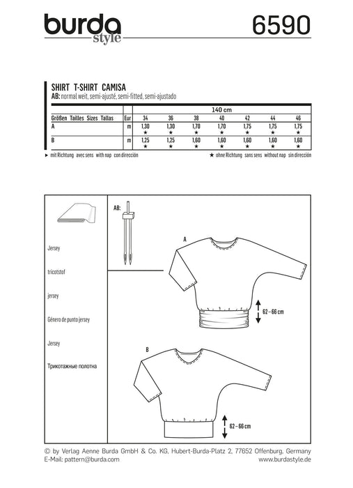 BD6590 Burda Style Pattern 6590 Shirt from Jaycotts Sewing Supplies