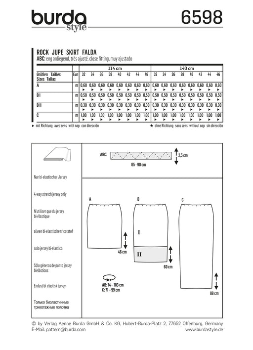 BD6598 Burda Style Pattern 6598 Skirt from Jaycotts Sewing Supplies