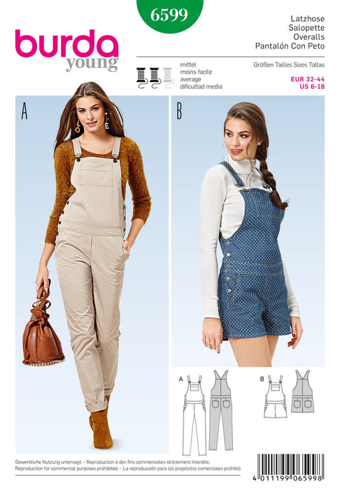 BD6599 Burda Style Pattern 6599 Dungarees from Jaycotts Sewing Supplies