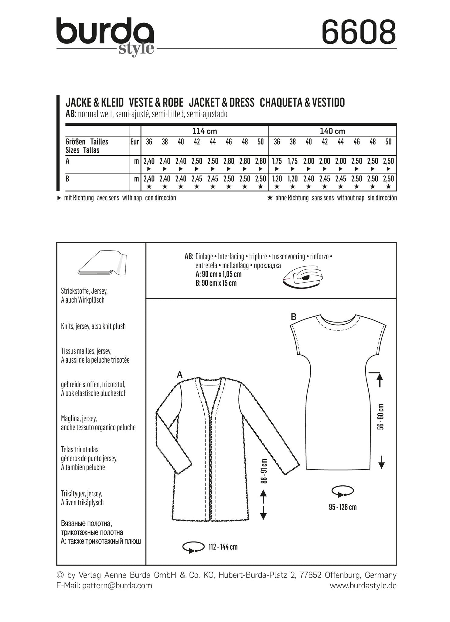 BD6608 Burda Style Pattern 6608 Jacket & Dress from Jaycotts Sewing Supplies