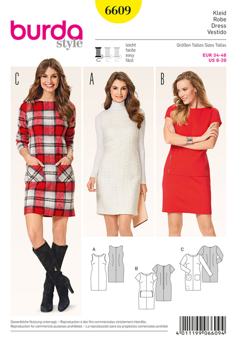 Burda Style Pattern 6609 Shift Dress jaycotts.co.uk - Sewing Supplies Burda Style Pattern 6609 Shift Dress jaycotts.co.uk - Sewing Supplies