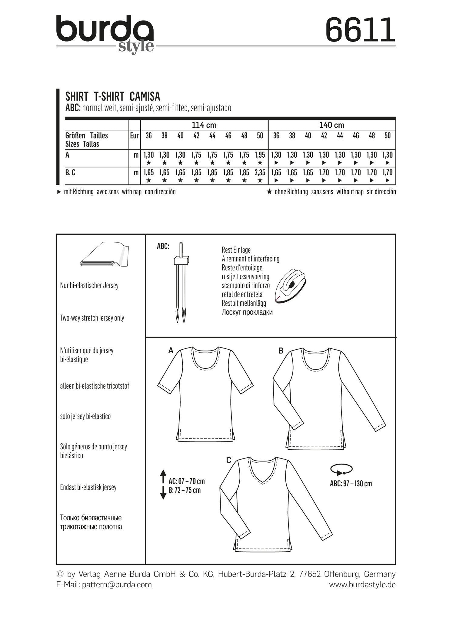 BD6611 Burda Style Pattern 6611 Shirt from Jaycotts Sewing Supplies
