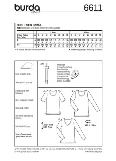 BD6611 Burda Style Pattern 6611 Shirt from Jaycotts Sewing Supplies