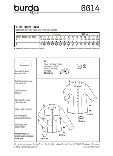 BD6614 Burda Style Pattern 6614 Blouse from Jaycotts Sewing Supplies