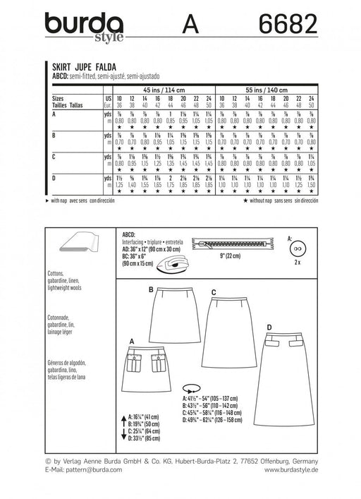 BD6682 Women's Skirt Sewing Pattern from Jaycotts Sewing Supplies